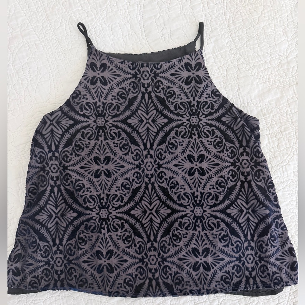 Aqua Black and Gray Patterned Halter Camisole